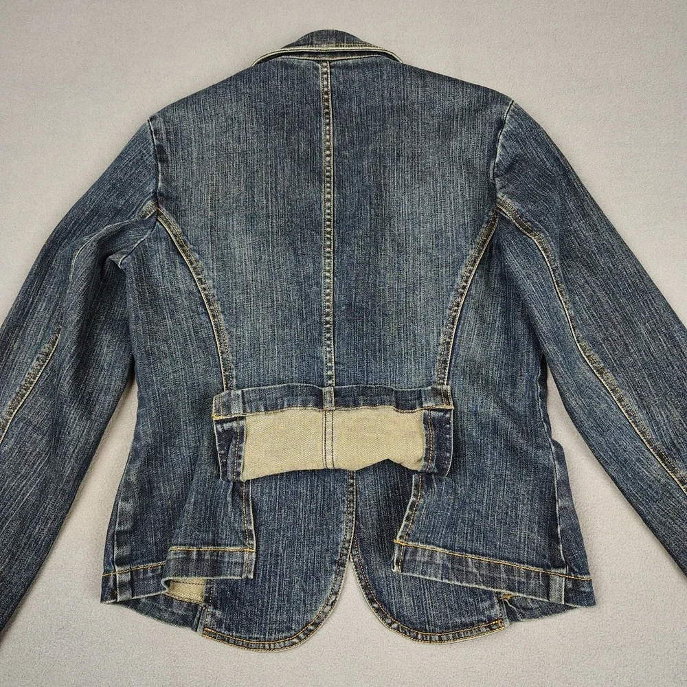 Talbots Denim Jean Jacket Women 6 Dark Blue Stretch Single Button Classy Casual‎